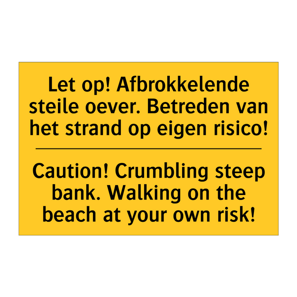 Let op! Afbrokkelende steile oever. /.../ - Caution! Crumbling steep bank. /.../