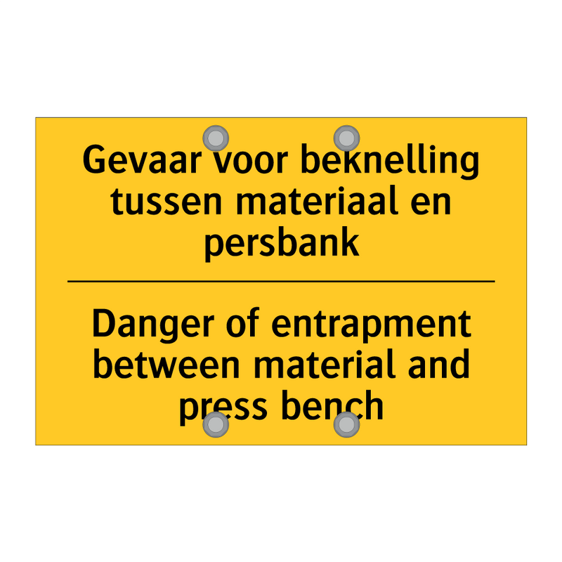 Gevaar voor beknelling tussen /.../ - Danger of entrapment between material /.../