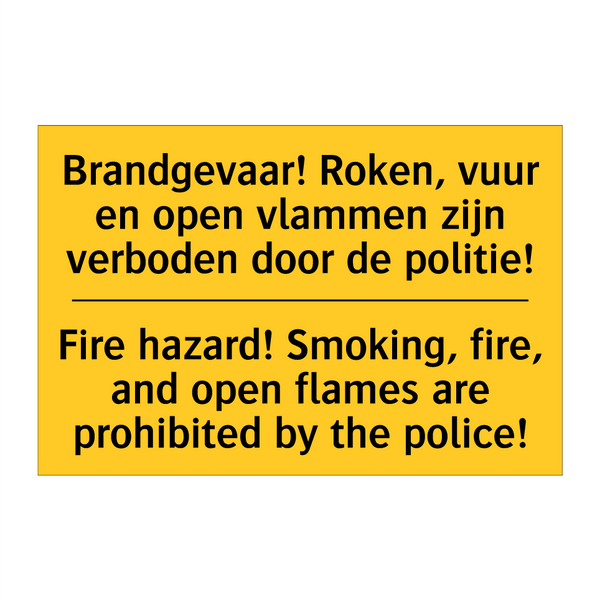 Brandgevaar! Roken, vuur en open /.../ - Fire hazard! Smoking, fire, and /.../