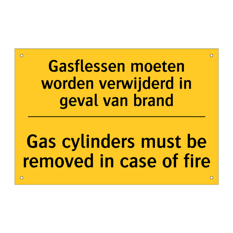 Gasflessen moeten worden verwijderd in geval van brand - Gas cylinders must be removed in case of fire