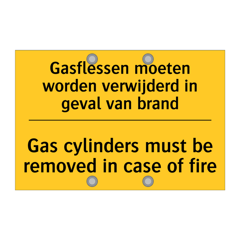 Gasflessen moeten worden verwijderd in geval van brand - Gas cylinders must be removed in case of fire