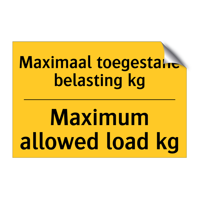 Maximaal toegestane belasting kg - Maximum allowed load kg