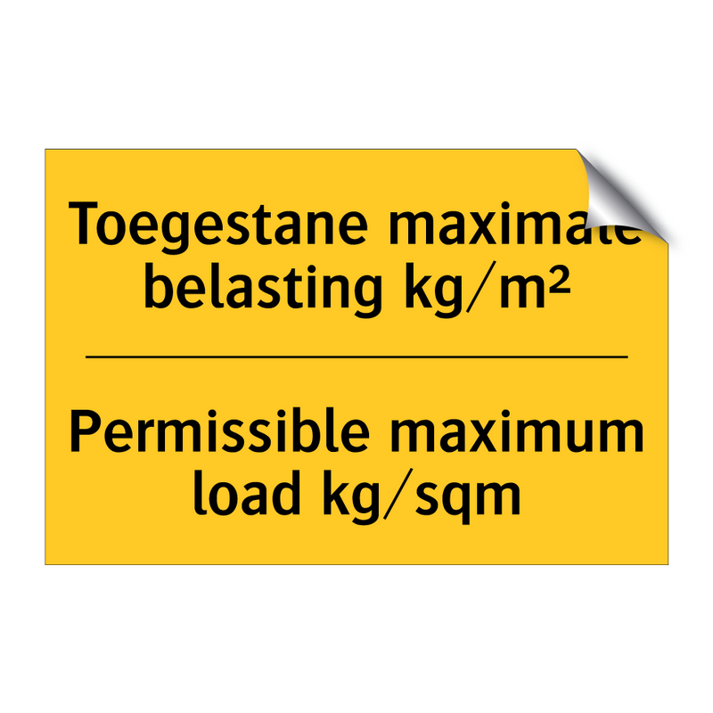 Toegestane maximale belasting kg/m² - Permissible maximum load kg/sqm