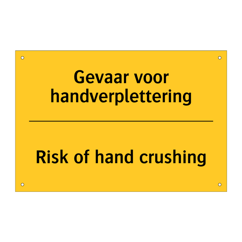 Gevaar voor handverplettering - Risk of hand crushing