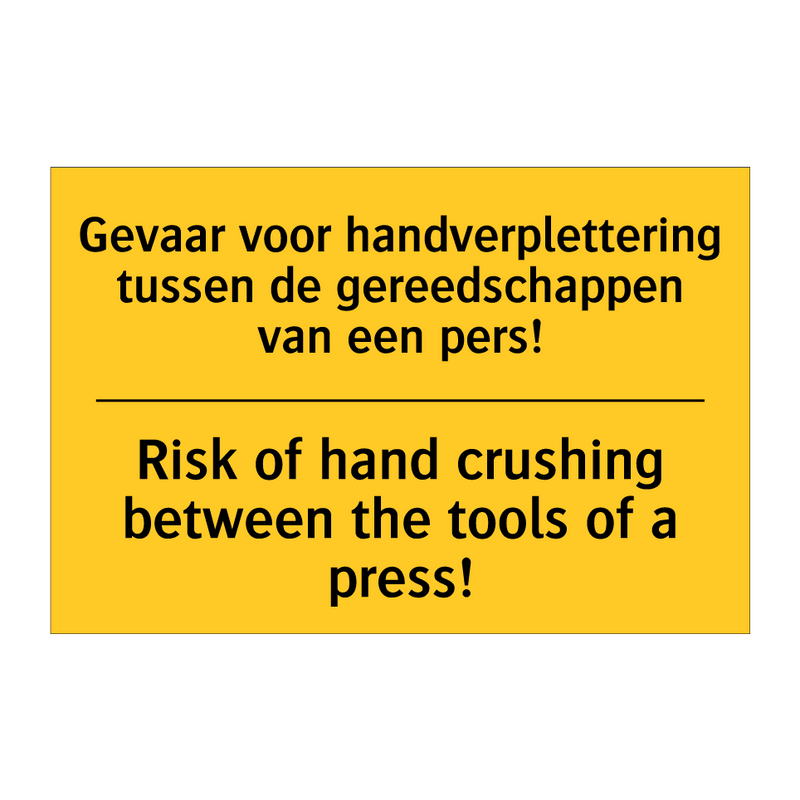 Gevaar voor handverplettering /.../ - Risk of hand crushing between /.../