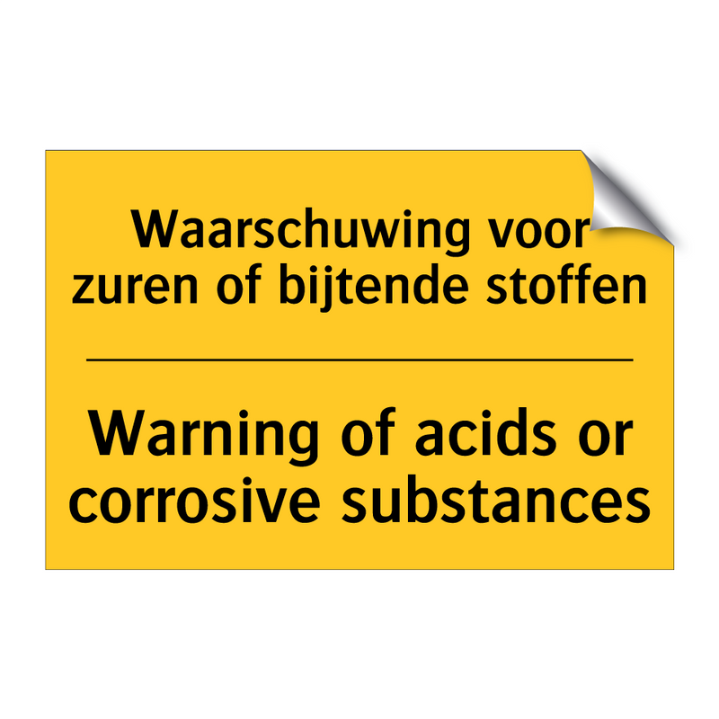 Waarschuwing voor zuren of bijtende stoffen - Warning of acids or corrosive substances