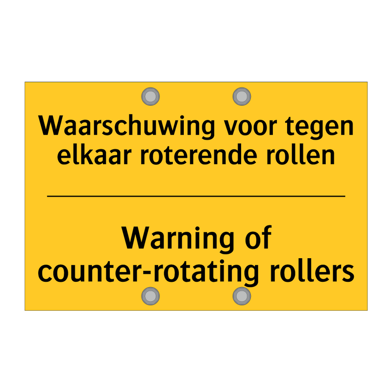 Waarschuwing voor tegen elkaar roterende rollen - Warning of counter-rotating rollers