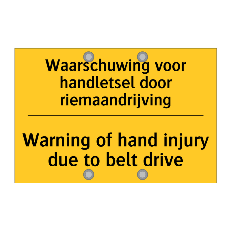 Waarschuwing voor handletsel door riemaandrijving - Warning of hand injury due to belt drive