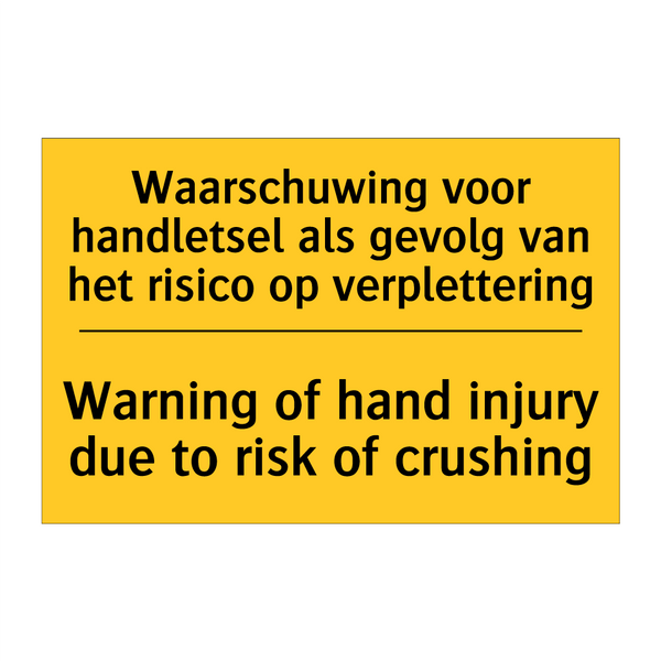 Waarschuwing voor handletsel als /.../ - Warning of hand injury due to /.../