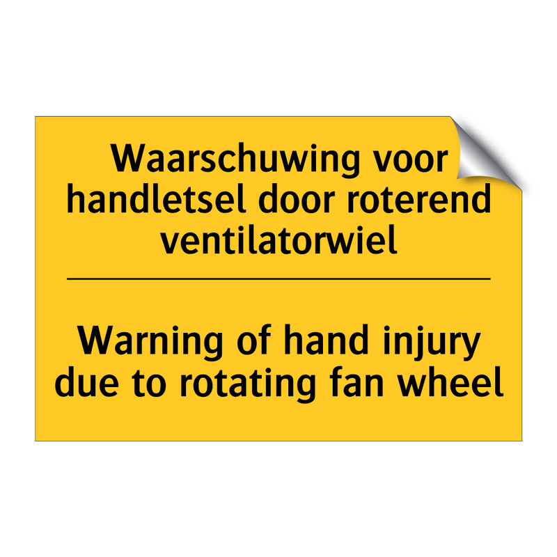 Waarschuwing voor handletsel door /.../ - Warning of hand injury due to /.../