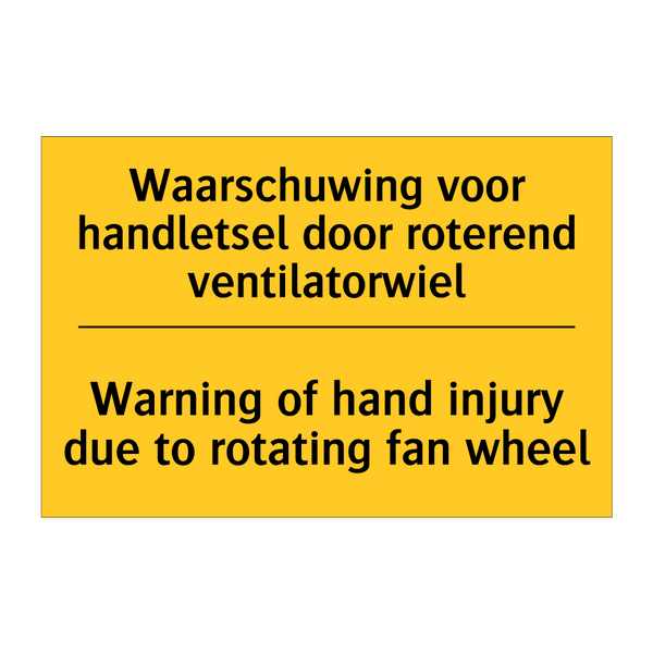 Waarschuwing voor handletsel door /.../ - Warning of hand injury due to /.../