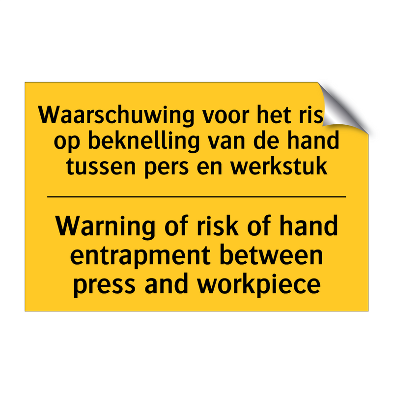 Waarschuwing voor het risico op /.../ - Warning of risk of hand entrapment /.../