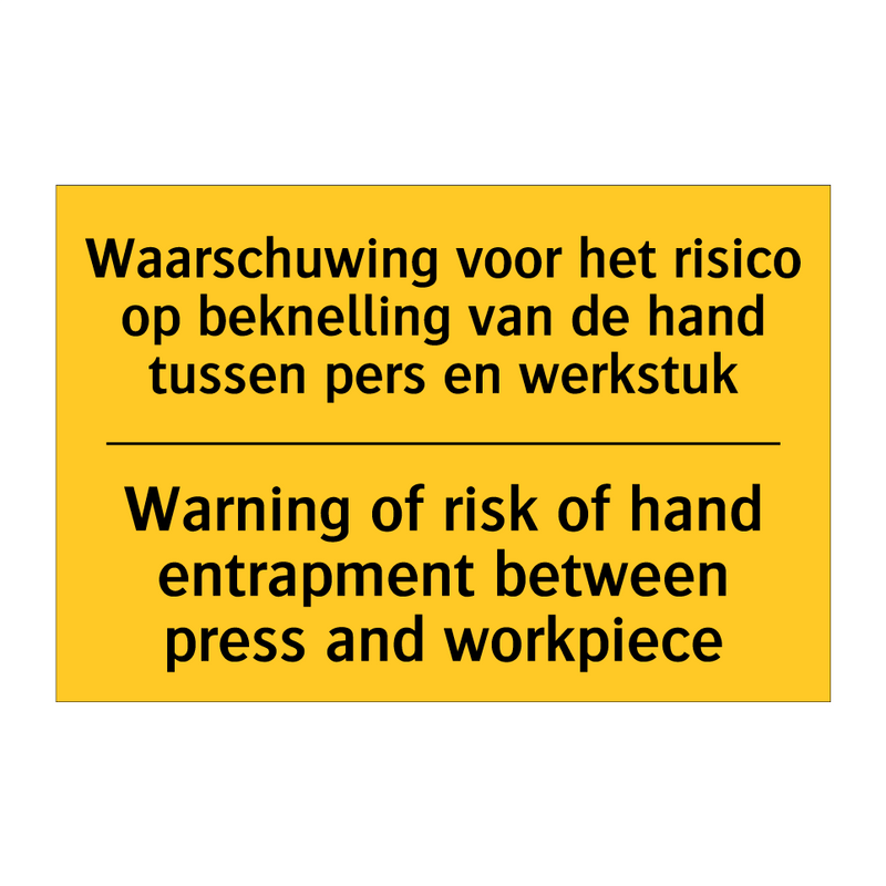 Waarschuwing voor het risico op /.../ - Warning of risk of hand entrapment /.../