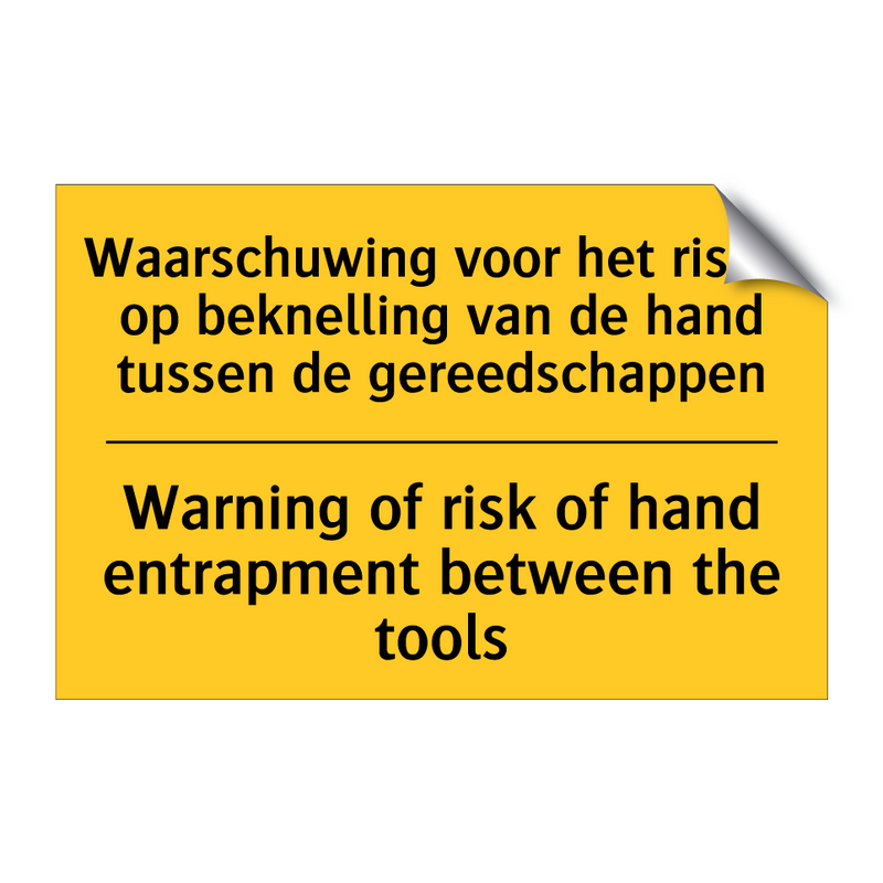 Waarschuwing voor het risico op /.../ - Warning of risk of hand entrapment /.../