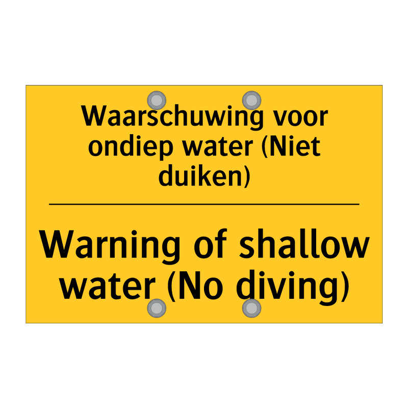 Waarschuwing voor ondiep water (Niet duiken) - Warning of shallow water (No diving)