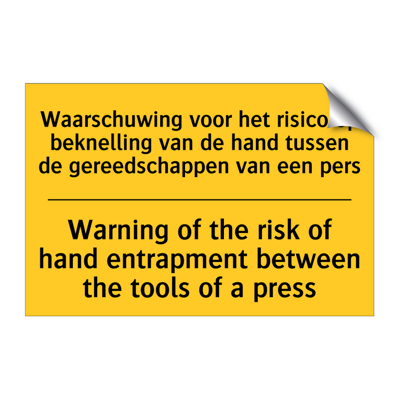 Waarschuwing voor het risico op /.../ - Warning of the risk of hand entrapment /.../