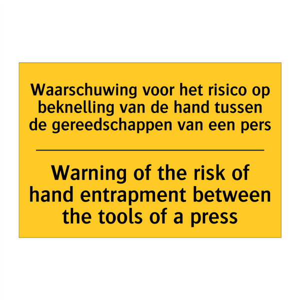 Waarschuwing voor het risico op /.../ - Warning of the risk of hand entrapment /.../