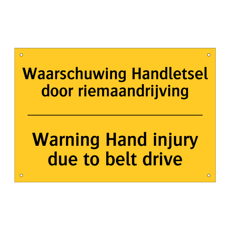 Waarschuwing Handletsel door riemaandrijving - Warning Hand injury due to belt drive