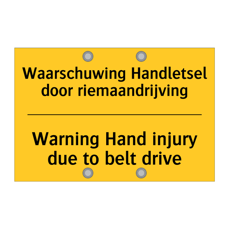 Waarschuwing Handletsel door riemaandrijving - Warning Hand injury due to belt drive