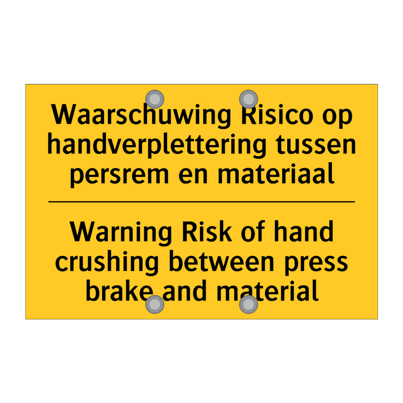 Waarschuwing Risico op handverplettering /.../ - Warning Risk of hand crushing /.../