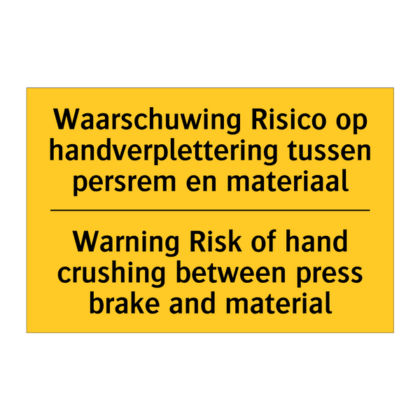 Waarschuwing Risico op handverplettering /.../ - Warning Risk of hand crushing /.../