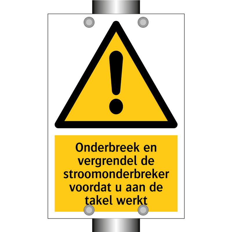 Onderbreek en vergrendel de stroomonderbreker voordat u aan de takel werkt