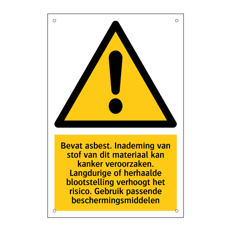 Bevat asbest. Inademing van stof van dit materiaal kan kanker veroorzaken. Langdurige of herhaalde blootstelling verhoogt het risico. Gebruik passende beschermingsmiddelen