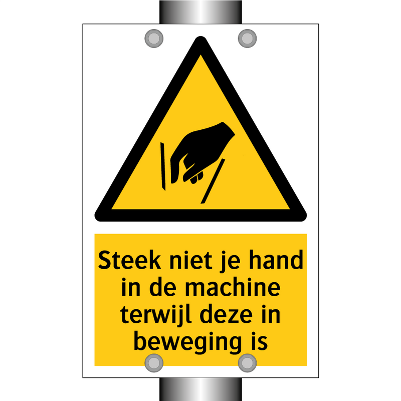 Steek niet je hand in de machine terwijl deze in beweging is