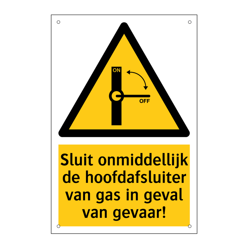 Sluit onmiddellijk de hoofdafsluiter van gas in geval van gevaar!