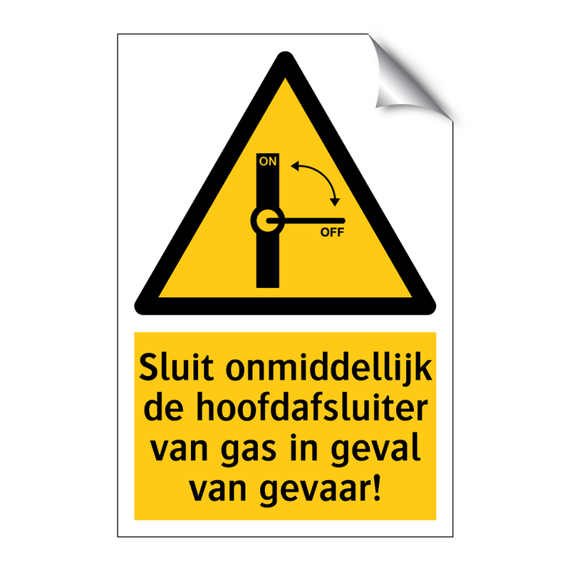 Sluit onmiddellijk de hoofdafsluiter van gas in geval van gevaar!