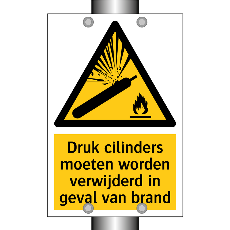 Druk cilinders moeten worden verwijderd in geval van brand