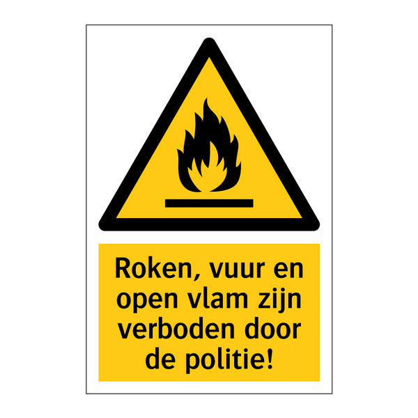 Roken, vuur en open vlam zijn verboden door de politie!