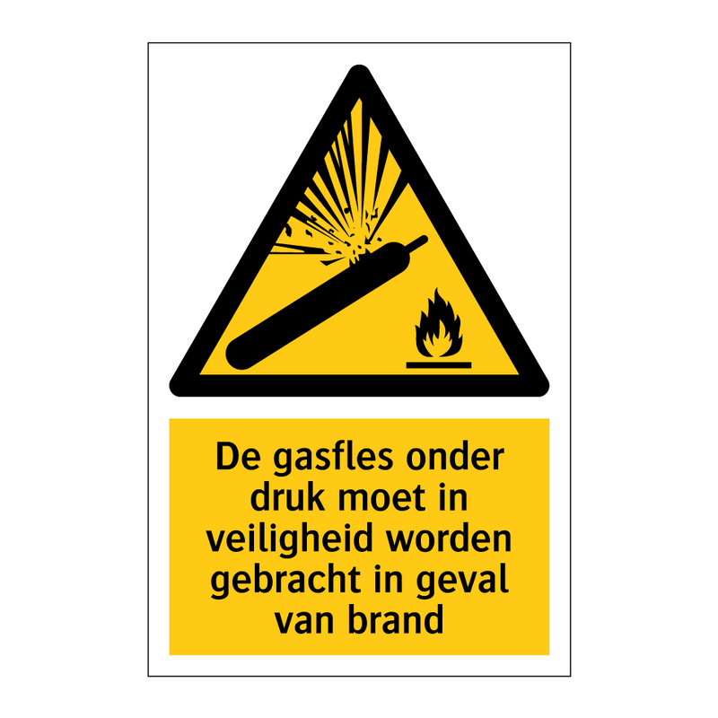 De gasfles onder druk moet in veiligheid worden gebracht in geval van brand