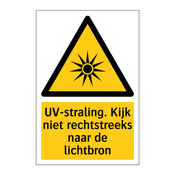 UV-straling. Kijk niet rechtstreeks naar de lichtbron