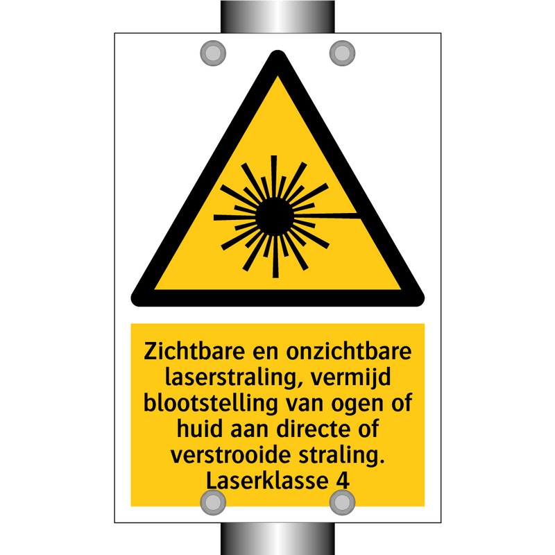 Zichtbare en onzichtbare laserstraling, vermijd blootstelling van ogen of huid aan directe of verstrooide straling. Laserklasse 4