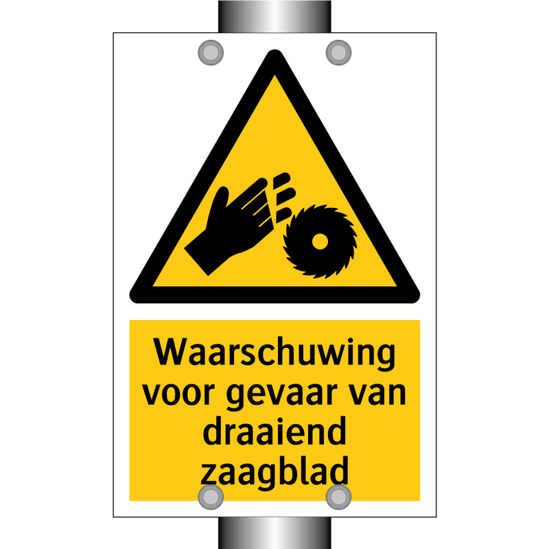 Waarschuwing voor gevaar van draaiend zaagblad