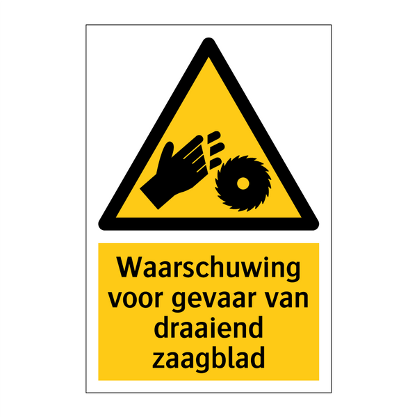 Waarschuwing voor gevaar van draaiend zaagblad