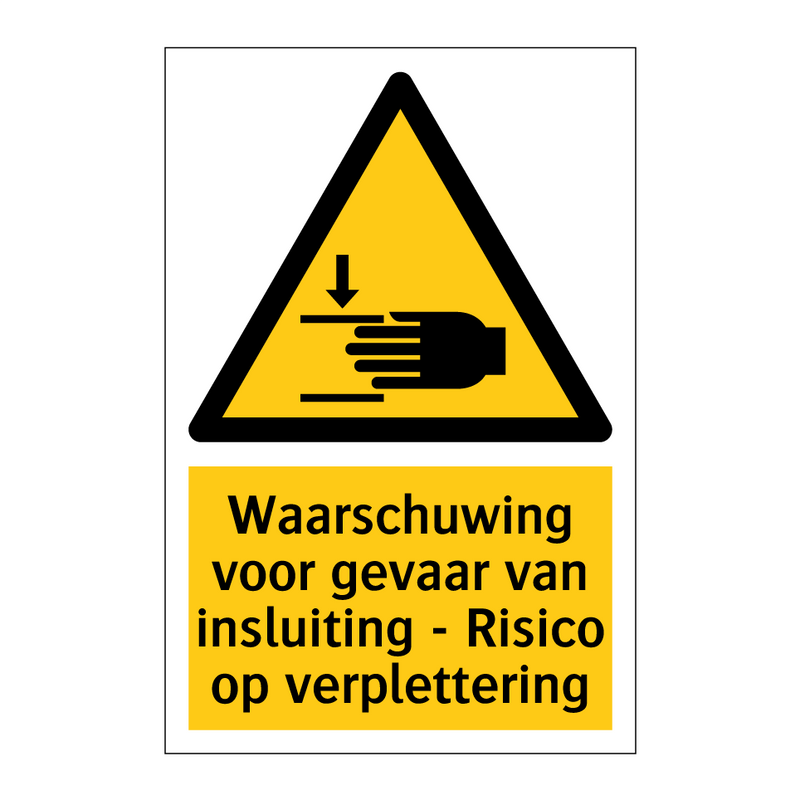 Waarschuwing voor gevaar van insluiting - Risico op verplettering