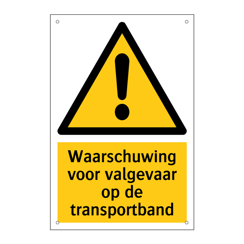 Waarschuwing voor valgevaar op de transportband