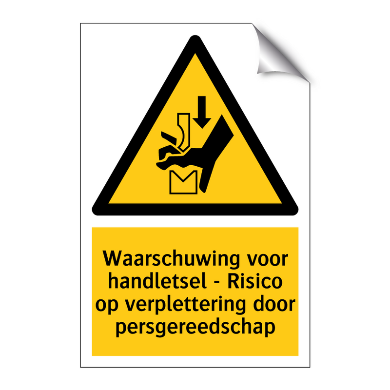 Waarschuwing voor handletsel - Risico op verplettering door persgereedschap