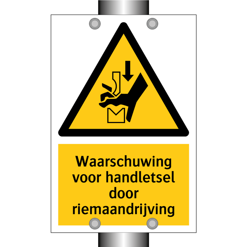 Waarschuwing voor handletsel door riemaandrijving