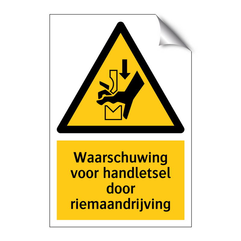 Waarschuwing voor handletsel door riemaandrijving