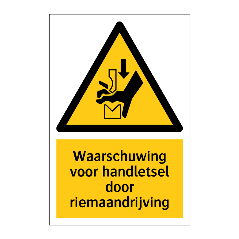 Waarschuwing voor handletsel door riemaandrijving