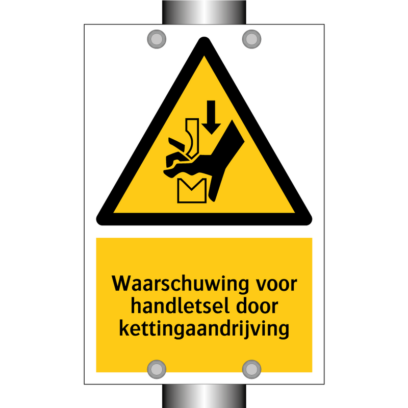 Waarschuwing voor handletsel door kettingaandrijving