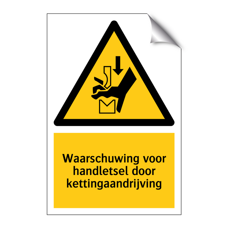 Waarschuwing voor handletsel door kettingaandrijving