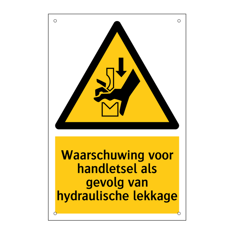 Waarschuwing voor handletsel als gevolg van hydraulische lekkage