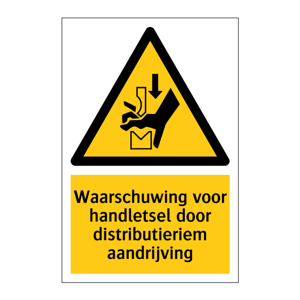 Waarschuwing voor handletsel door distributieriem aandrijving