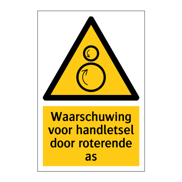 Waarschuwing voor handletsel door roterende as