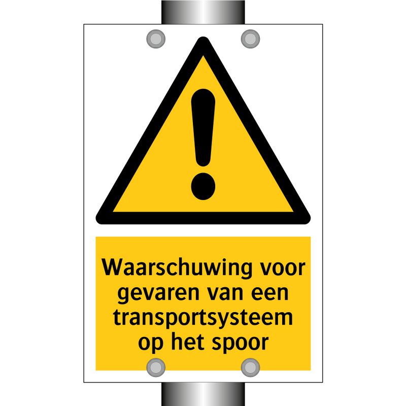 Waarschuwing voor gevaren van een transportsysteem op het spoor