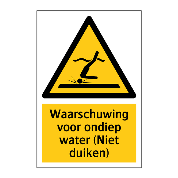 Waarschuwing voor ondiep water (Niet duiken)